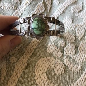 Vintage Navajo Green Turquoise with Sterling Silver Bracelet